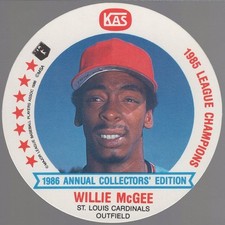 1986 KAS Snack Time Disc Willie McGee St Louis Cardinals #20 of 20