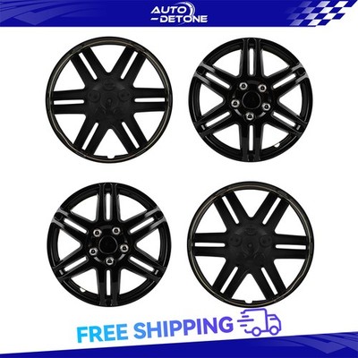 4 Pcs Black 14'' Hub Caps Tire & Rim Wheel Covers Kit Fits All Makes Models