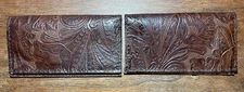 2-SLIGHTLY IMPERFECT CHOCOLATE WESTERN FLORAL COWHIDE  LEATHER CHECKBOOK COVERS