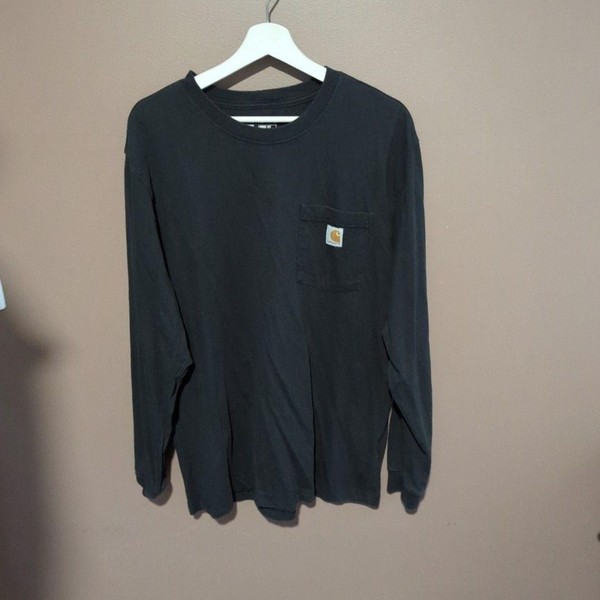 Carhartt Shirt Mens Medium Black Long Sleeve Pocket Logo Tee T-Shirt Workwear