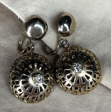 Vintage Silver / Gold Tone Sunburst Rhinestone Screwback Earrings