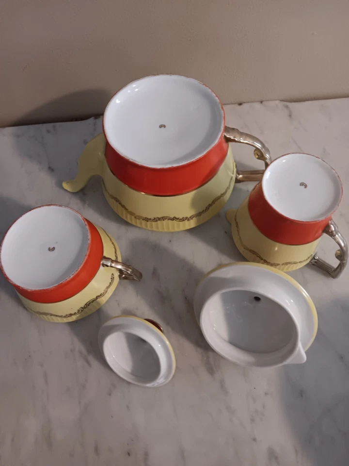 (23) Pc M Bavaria Orange & Yellow Decorated Dessert Set - Image 3 of 4