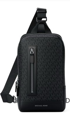 Michael Kors Men's Black Logo Print Crossbody Bag Adjustable Strap Outer Pockets