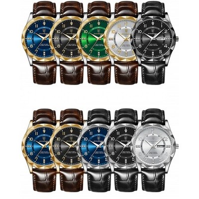 Herren Luxusuhren Kalender Quarzuhr Wasserdicht Leuchtend Leder Armbanduhr