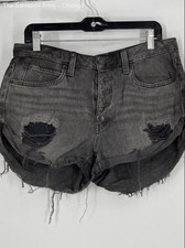 We The Free Womens Black Distressed Pockets Denim Cut-Off Shorts Size 28