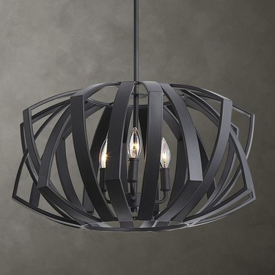 UTTERMOST 22137 THALES MATTE BLACK GEOMETRIC 3 LIGHT MID CENTURY MODERN PENDANT