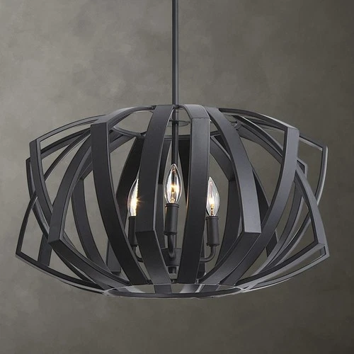 UTTERMOST 22137 THALES MATTE BLACK GEOMETRIC 3 LIGHT MID CENTURY MODERN PENDANT - Picture 1 of 5