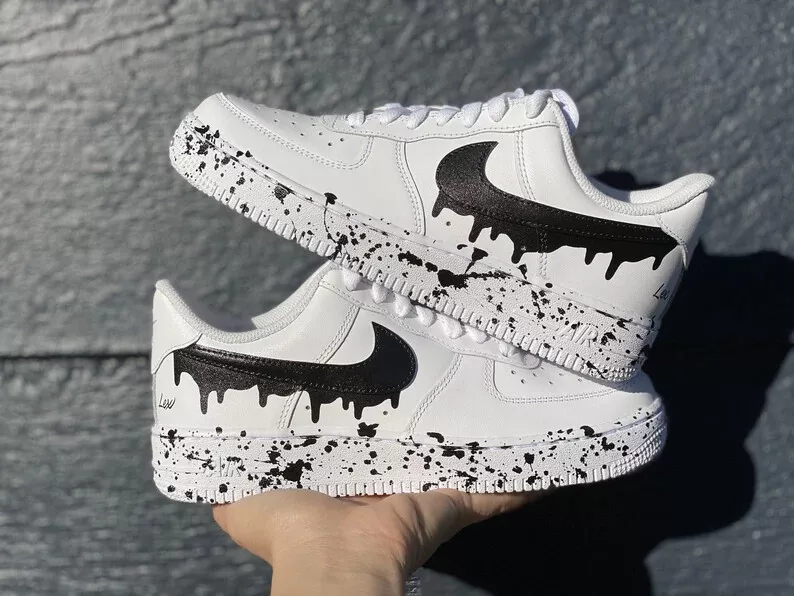 Air Force 1 Custom Low Green Splatter Swoosh White Shoes Men Women Kids All Sizes Af1 Sneakers 1Y Kids