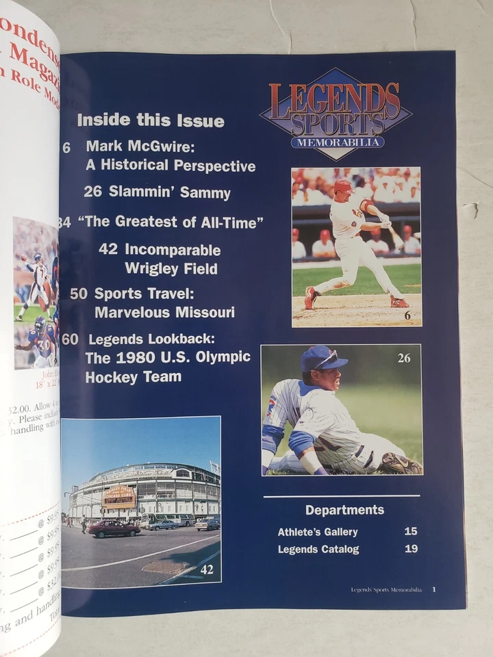 April 1999 Sammy Sosa Mark McGwire Legends Sports Memorabilia Magazine Cards Ali - Image 3 of 4