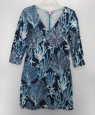 Lilly Pulitzer Dress Women XS Blue Clarke Good Reef Pullover V-Neck Preppy