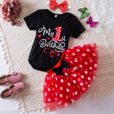 New Cute First Birthday Baby Girls Outfit Set Top Tutu Skirt Party Kids Clothes