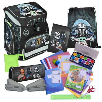 Scooli Schulranzen STAR WARS 19 Teile-Set mit Hüftgurt u. viel Zubehör Baby Yoda