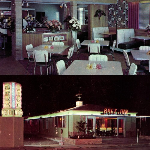 x2 LOT c1950s Leesburg, FL BrezInn Restaurant Chrome PC Interior