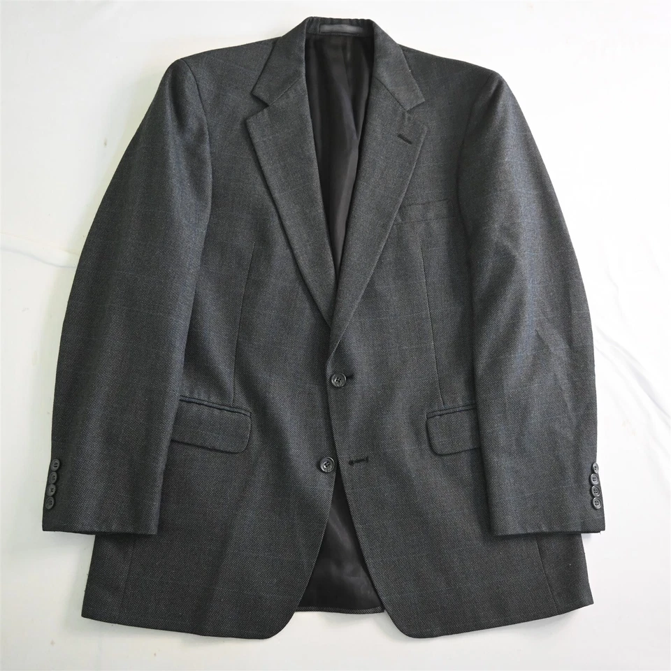 Vtg USA Made 42L 34x30 Gray Birdseye Check Wool Mens Jacket Pants Suit - Image 2 of 4