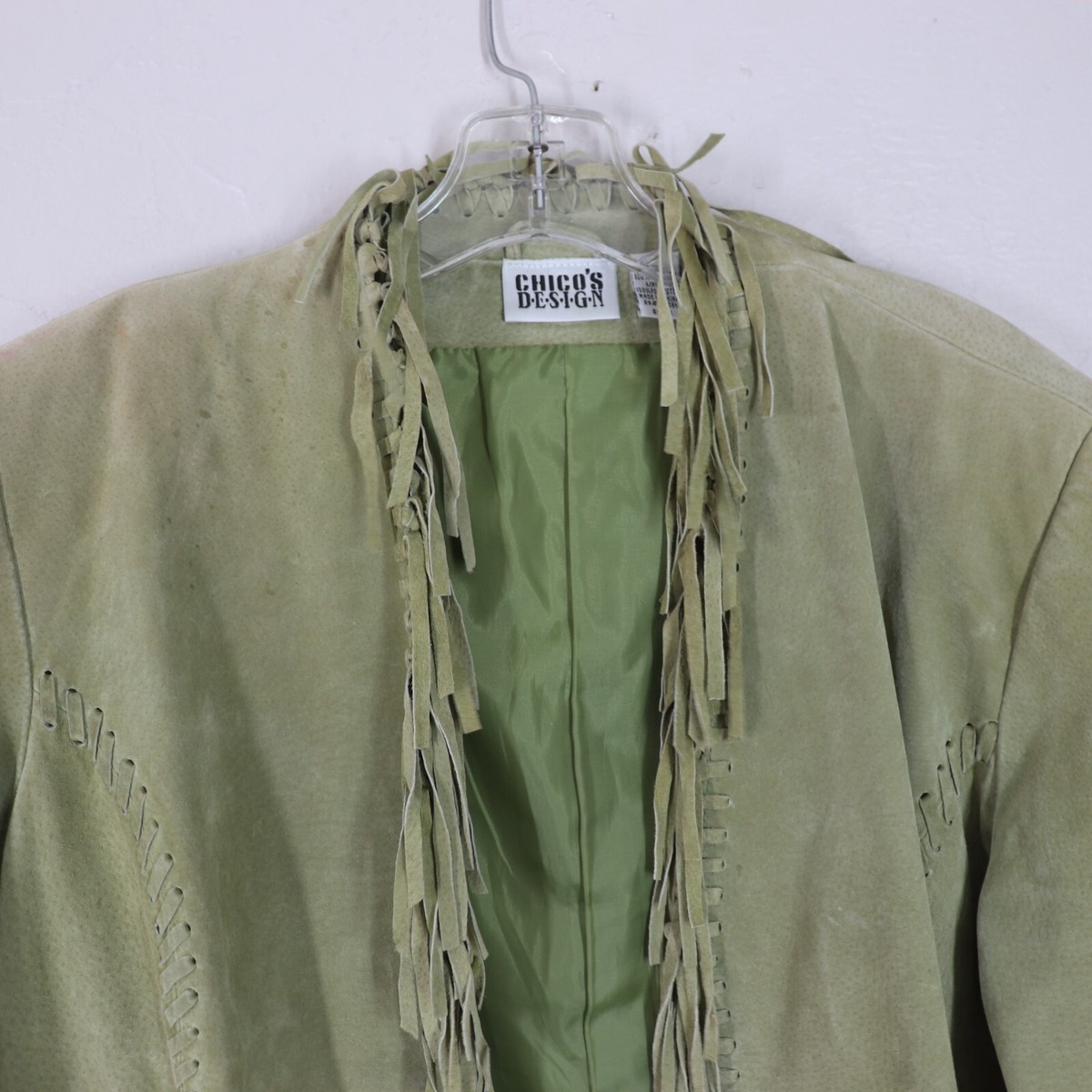 Chicos Suede Jacket Size 2 US XS Green Leather Fringe Chicos Suede Jacket Size 2 US XS Green Leather Fringe