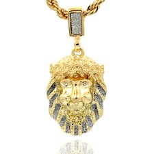 Mens 16K Gold Plated Stardust Lion Fashion Pendant With 4mm/24" Rope Chain Sp11