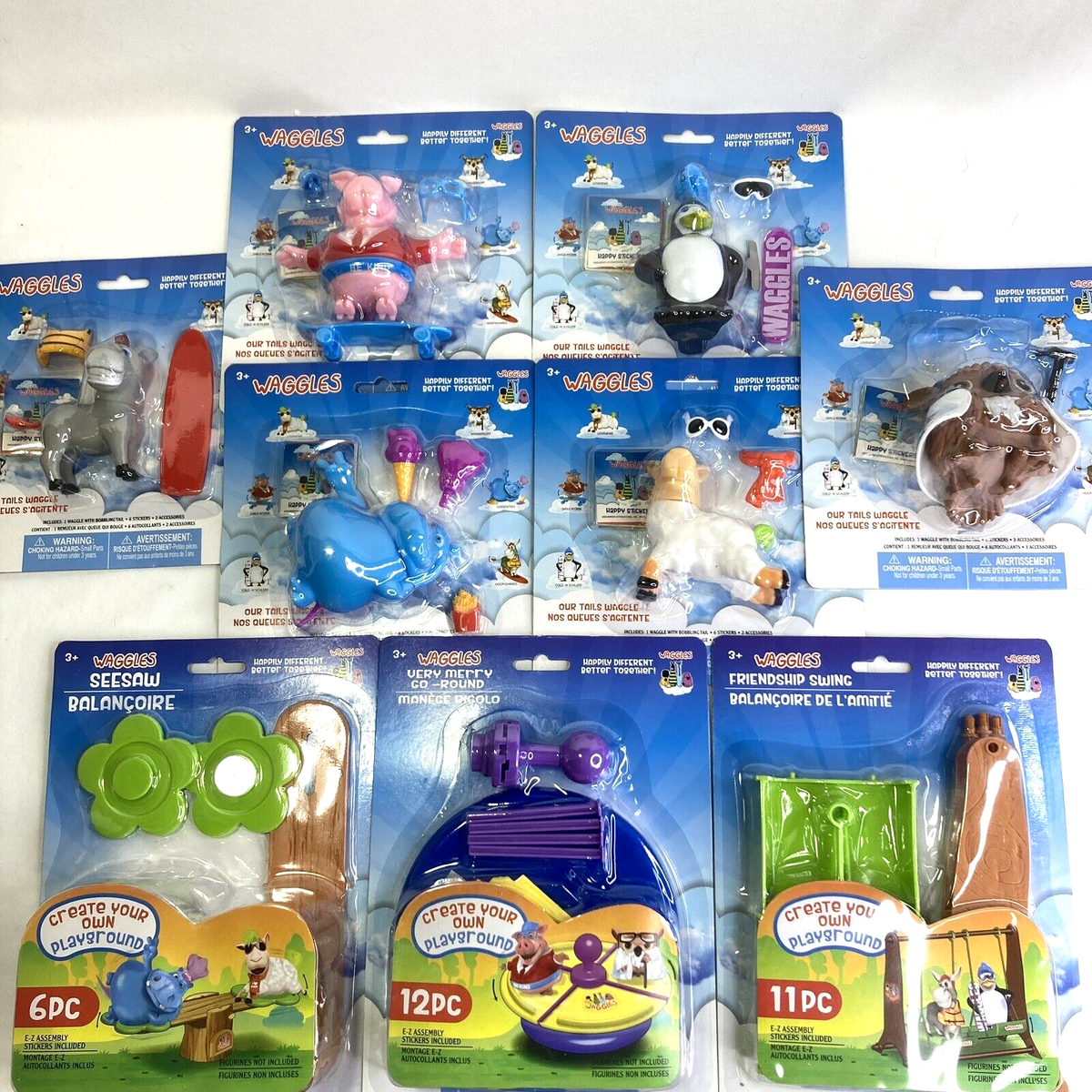 Waggles Play Sets Complete Set of 6 Figures and 3 Playground Sets