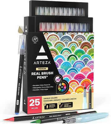 ARTEZA Watercolor Paint Pens, 24 Brush Pens with Multicolor 