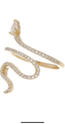 ADORNIA -SIZE: 7 - 14K Gold Plated Winding Snake Ring W/ Detailed Crystals -NEW!