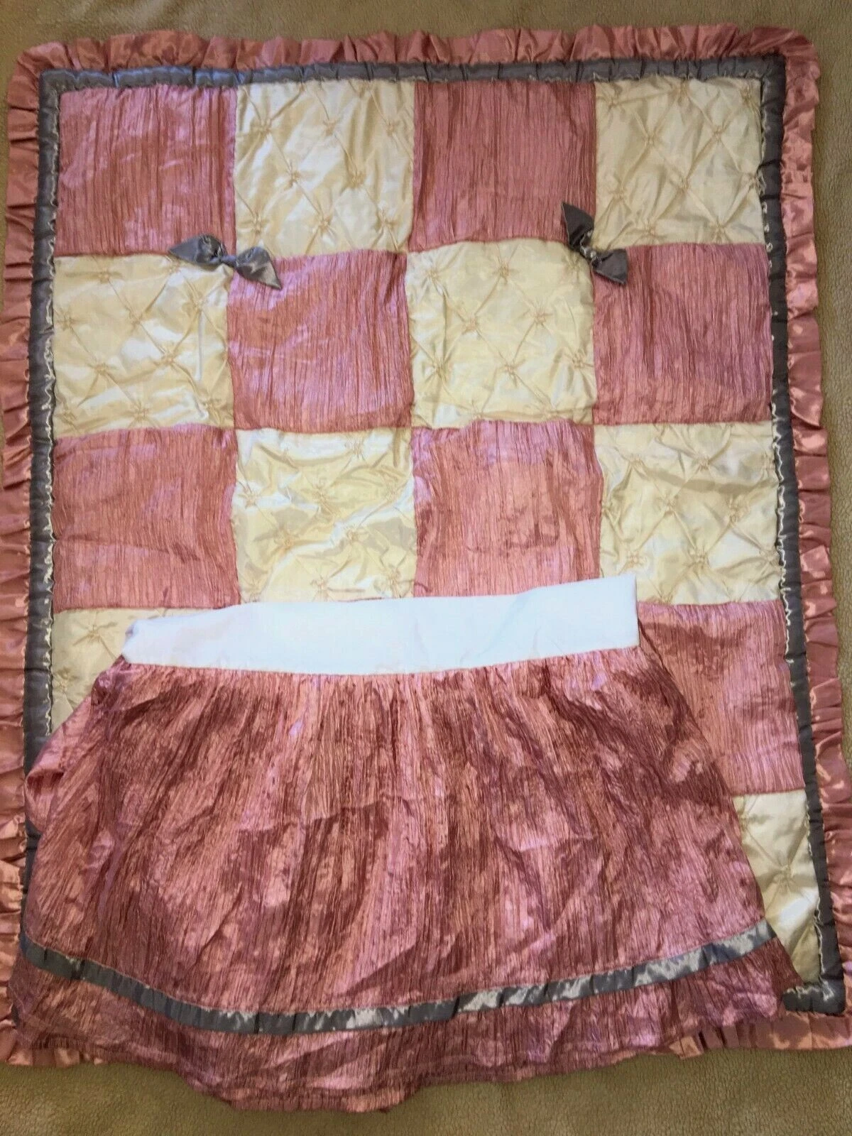 Peanut Shell Bella 2 Piece Crib Skirt Quilt Baby Girl Nursery Bedding EUC Pink