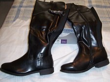Catherines Good Soles Womens 10W Black Side Zipper Knee High Faux Leather Boots