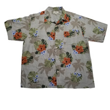 Islander Hawaiian Shirt Tropical Flowers and Foliage Tan Beige Brown Size Large