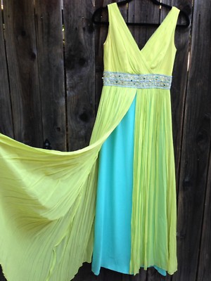 neon green silk dress