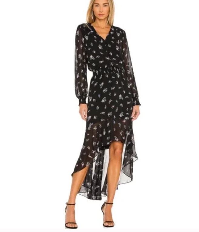 1.State Black Floral Chiffon High Low Hem Long Sleeve Dress Size 2X | eBay