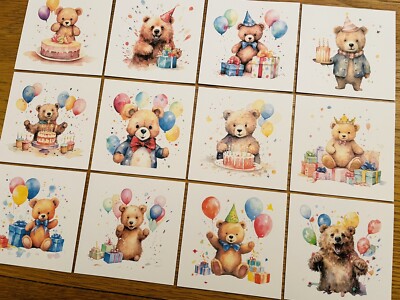 9x Aquarell Bär Kartenaufleger Kartenbasteln Geburtstag Luftballons Teddy 1. 2. 3.