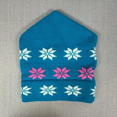 Maureen of the Mews Beanie Hat VTG Blue Pink Winter Knit Winter Snowboard Skit