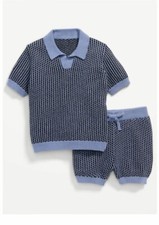 Printed Sweater-Knit Polo Shirt and Shorts Se...
