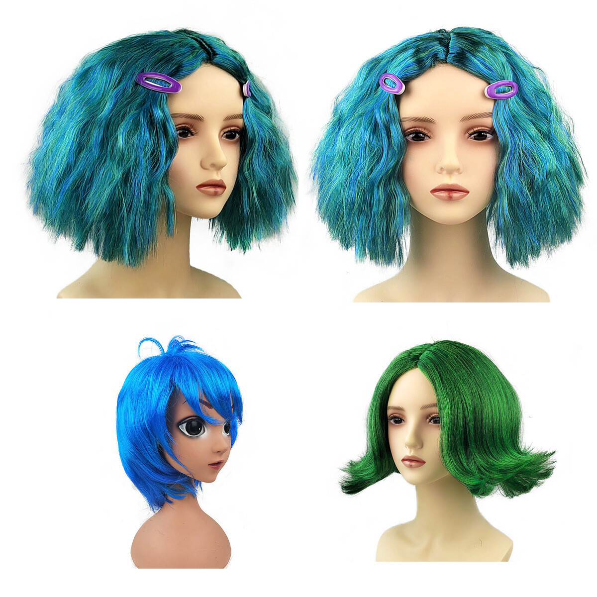 Cosplay Inside Out Disgust Green Wigs Halloween Joy Anger