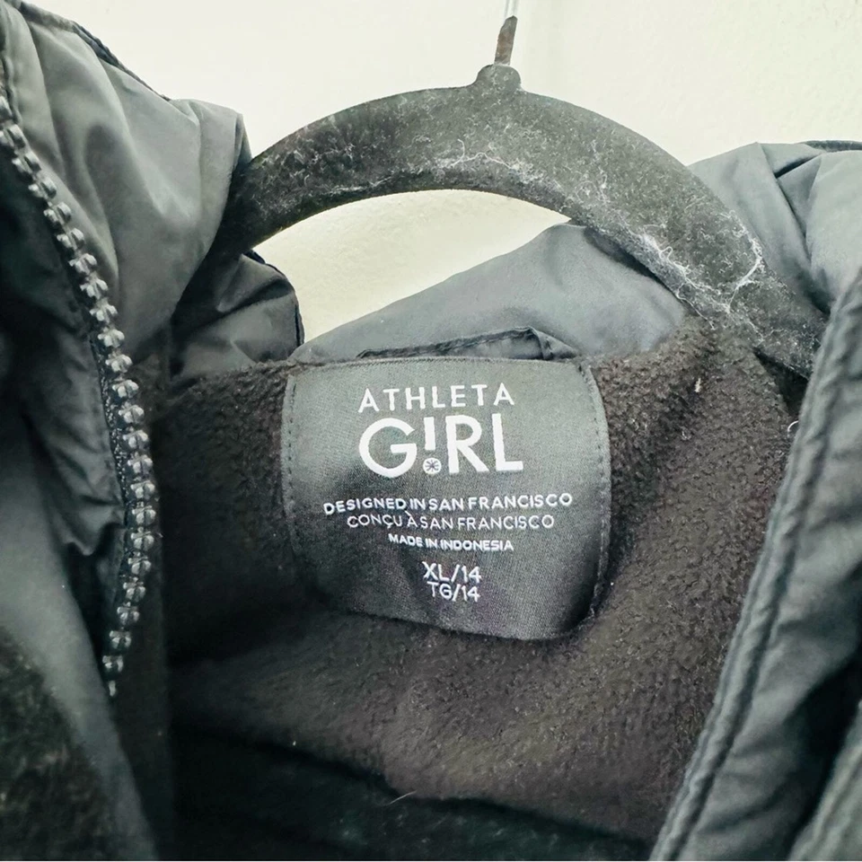 Athleta Girl black down puffer zip up jacket 90% goose down size XL - Image 3 of 4