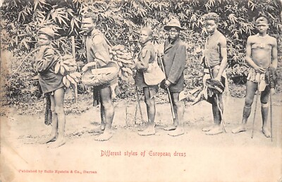 POSTKARTE SÜDAFRIKA VERSCHIEDENE STILE EUROPÄISCHER KLEIDUNG um 1906