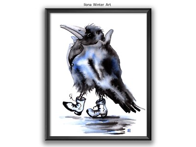 Personalised Watercolor Cute Rook with Boots Painting Print by Ilona Winter