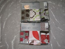 Stylish Bath Set Shower Curtain Hooks Matching Fingertip Towels NEW 