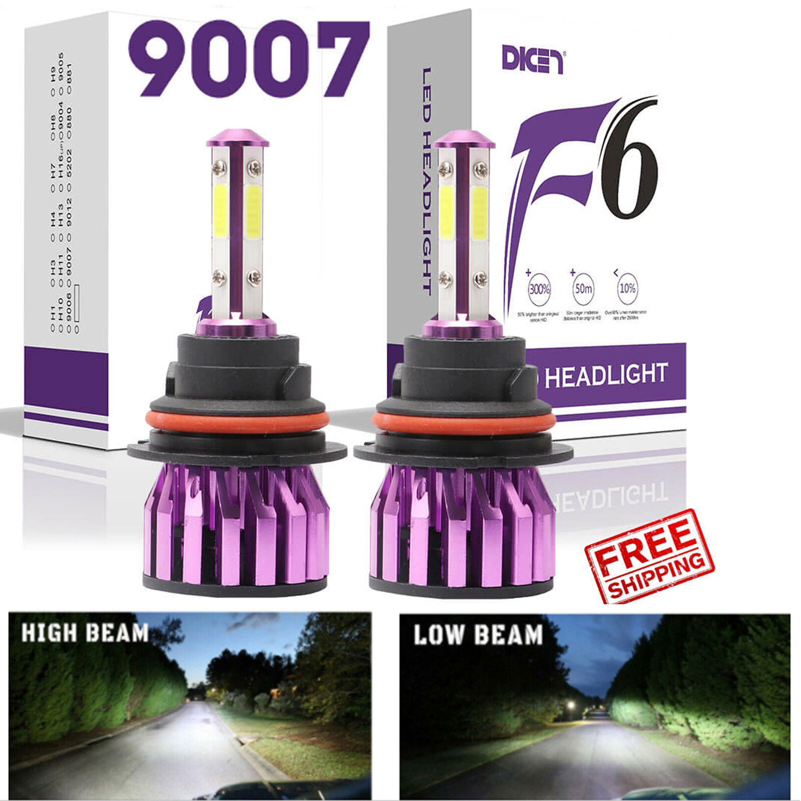 For MERCURY Grand Marquis 1998-2005 4-Side LED Car Headlight 9007 HB5 Bulbs 800W