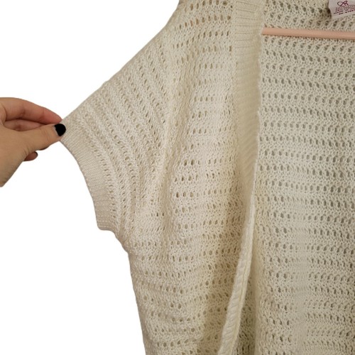 Bobbie Brooks Sweater Womens M Medium 8-10 Shrug Ivory Open Knit Short Sleeve - Picture 2 of 4