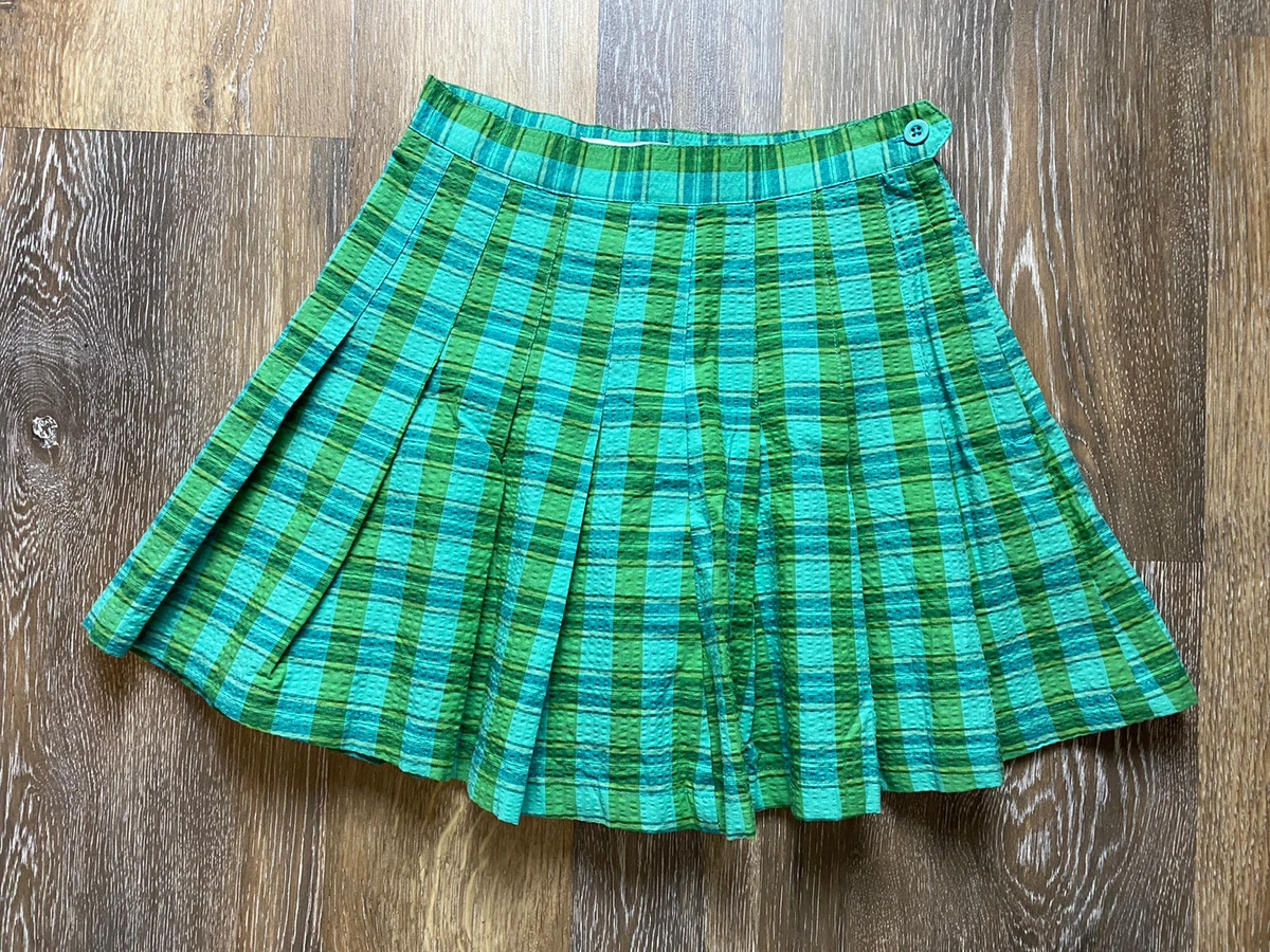 Urban Outfitters Womens Katie Mini Skirt XS Green Plaid Pleated 24