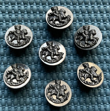 7 Matching Antique Vtg Metal Picture Buttons - King Man on Horse - Old Lot 9/16&rdquo;