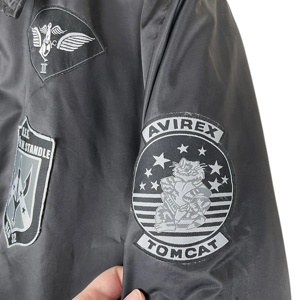 Chaqueta de vuelo AVIREX Tomcat Bomber para hombre talla grande negra parches bolsillos Foto 4 de 4