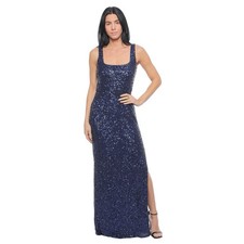 New$129 Dress Jump Apparel Juniors' Squareneck Sequin Stretch Navy Size 11-12