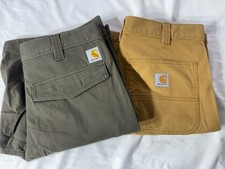 Carhartt Men s 32 Relaxed Fit Cargo Work Shorts 2 Pair Brown Olive G 98 Cotton