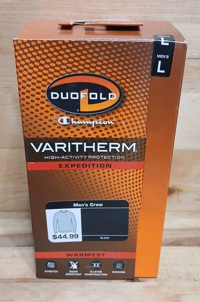 1CT: DUOFOLD VARITHERM EXPEDITION Men Black LARGE CREW Shirt Maximum Protection