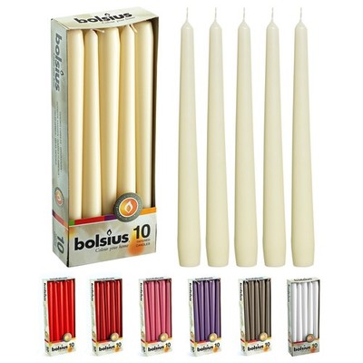 BOLSIUS Ivory Taper Candles - 10 Pack Unscented Inch Dinner Candle Set - 8