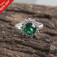 Valentines Deal Round Green Emerald Stone Boho Band Ring Jewelry Sterling Silver