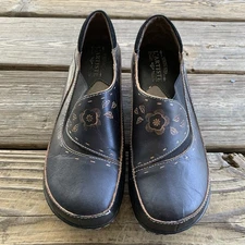 L’Artiste Spring Step Burbank Clogs EU 39 US 8.5 Painted Leather Floral Black