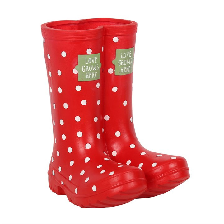 Red Welly Boot Shaped Garden Planter. Wellington Boot Plant Pot