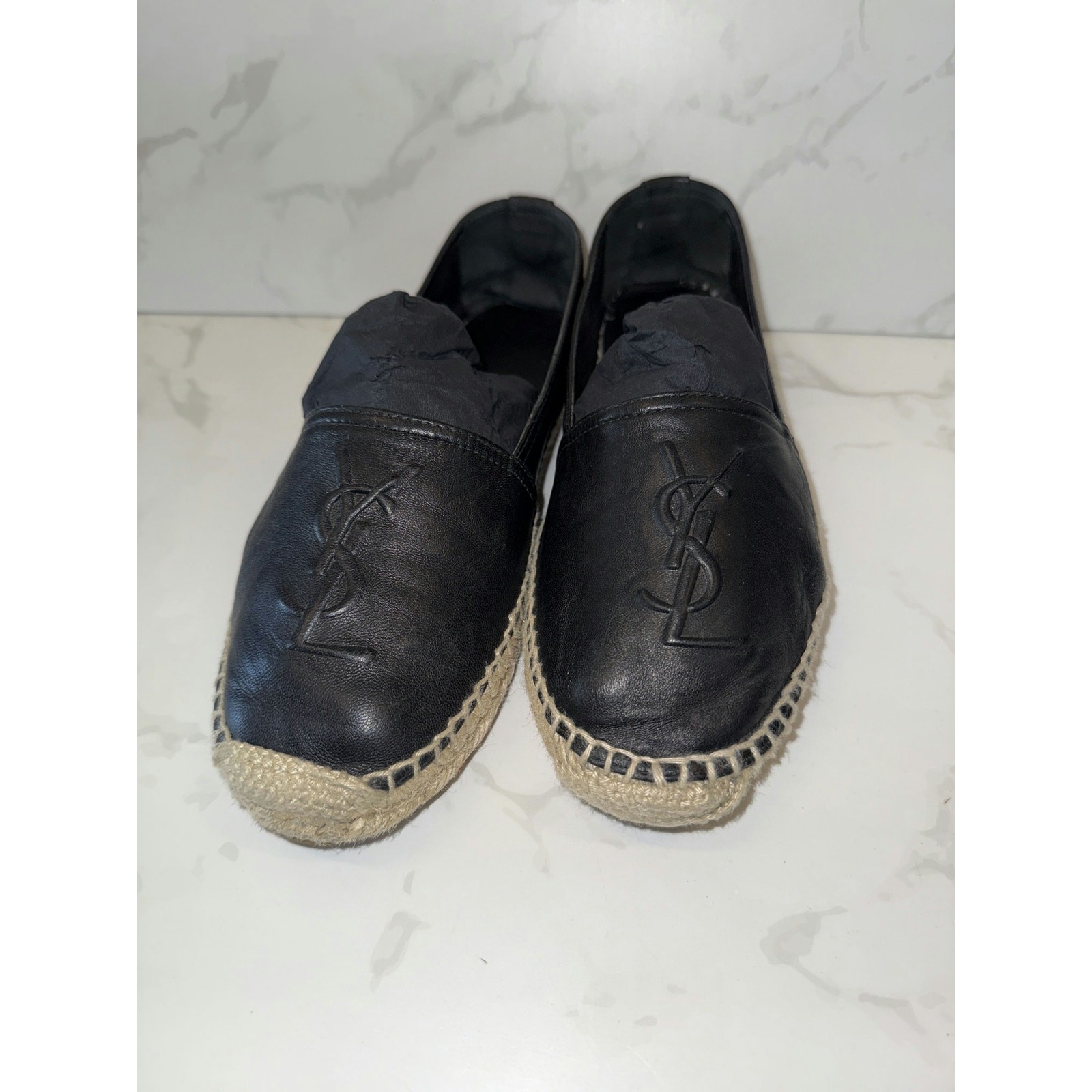 Yves Saint Laurent sandalo espadrillas donna 37 nero pelle punta tonda slip on