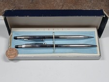 Vintage Pair Cross Century Chrome Ball Point Pen and Pencil Set in Box